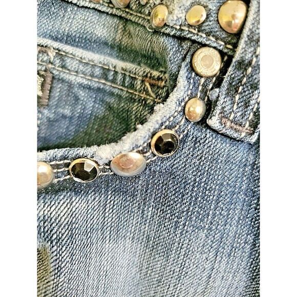 Miss Me Size 27 Mid Rise Anchorage Jeans Boot Cut Studded Biker Jeans Pants - Picture 4 of 12